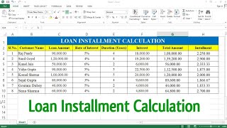 How to Calculate Loan Interest and Installment in Excel  Loan Installment Calculation in Excel [upl. by Aikat177]