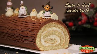 ❅ Recette de Bûche de Noël Roulée Chocolat Vanille ❅ [upl. by Soirtemed]