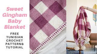 Sweet Gingham Baby Blanket FREE TUNISIAN CROCHET PATTERN W STEPBYSTEP TUTORIAL [upl. by Couq]