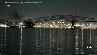 Collapse of Key Bridge in Baltimore after Ship Collision  VOANews [upl. by Natalina]