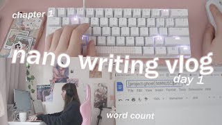 WRITING MY FIRST CHAPTER OF NANOWRIMO 📖✨ nano writing vlog  word count updates first day [upl. by Dis]