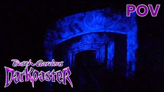 DarKoaster Front Row POV Busch Gardens Williamsburg Indoor Roller Coaster [upl. by Cod357]