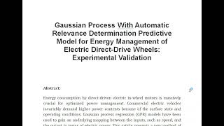 Gaussian Process With Automatic Relevance Determination Predictive Model for Energy Management of El [upl. by Elyrad563]