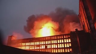 Massive blaze guts former textile mill in Manchester [upl. by Avlasor]