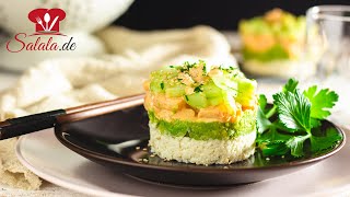 GarnelenAvocadoTürmchen 🦐  KETO Rezept  mit Klebereis aus Blumenkohl  Low Carb Mittagessen [upl. by Leavelle216]