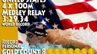 Olympic 4x100 Medley Relay USA Phelps GOLD 8 [upl. by Glarum]