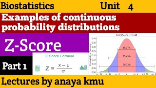 ZScore  Examples of continuous probability distributions  Biostatistics Unit 4 part 1 [upl. by Brechtel896]