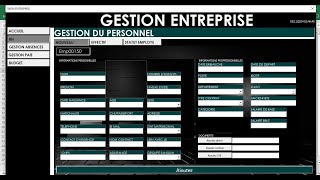 Gestion entreprise automatisé RH PAIE ABSENCES BUDGETVBA EXCEL [upl. by Nazus]