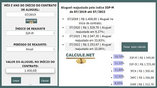 Cálculo Reajuste de Aluguel  Calculenet  20 [upl. by Aneelad]