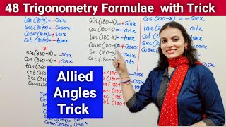 Trigonometric functions of allied angles Allied Angles Trick TrigonometryTrigonometry Angle Trick [upl. by Yllatan]