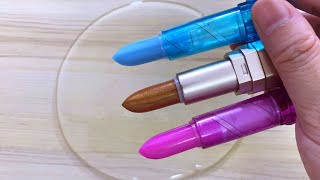 Lipstick slimeMakeup slimeSatisfying slime coloring with lipstickamplip balm ASMR [upl. by Ynatirb]