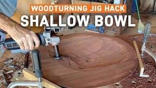 Power Carving a Shallow Bowl  Woodworking Jig Hack  Turning Wood [upl. by Longfellow]