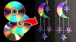 DIY Waste CD Crafts  MOON and STAR Waste CD  C D Wall Hanging Easy  Part2  Hand Craft [upl. by Irisa]