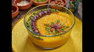 Shole ZardPersian saffron pudding recipe ✅شله زرد٫ طرز تهیه شله زرد سنتی٫تزیین شله زرد [upl. by Alyad]