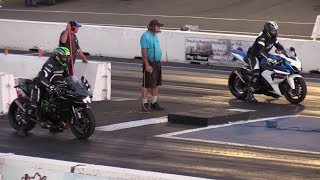 H2 Kawasaki vs GSXR 1000 Suzuki  drag racing of superbikes [upl. by Rodge]