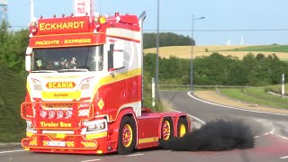 Truckshow Ciney 2022 with Scania V8 open pipes sound Volvo T Cab and other beautiful trucks [upl. by Wolk83]