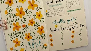 April Journaling Spread  Brush Lettering and Flower Drawing  Pen Blending [upl. by Yelsnik]