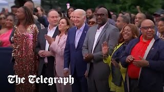 Biden appears to freeze during Juneteenth celebrations at the White House [upl. by Nosnevets]