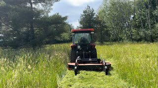 Trail trimming and mowing plus tractor talk kubota L3560 [upl. by Acinat]