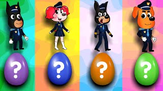 Colorful Eggs Game  Guess the Location Labrador Papillon and Dobie  Police Cartoon [upl. by Hess329]