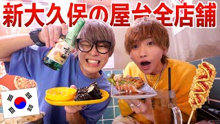 【大食い】新大久保の屋台全店舗制覇するまで限界食いしてみた！チーズハットグ、カンジャンケジャン、キンパ、チャミスルスカイピース じんたん [upl. by Cinomod518]