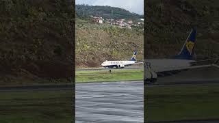 Madeira Airport Windy Landing Ryanair from Porto Santo Boeing 737 Max madeiraairport aviation [upl. by Cilka877]