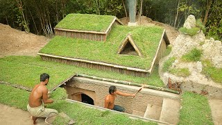 Building underground hut with grass roof amp fireplace with clay [upl. by Weinhardt]