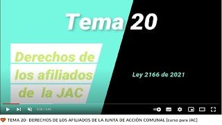 🧡 TEMA 20 DERECHOS DE LOS AFILIADOS DE LA JUNTA DE ACCIÓN COMUNAL curso para JAC [upl. by Dong]