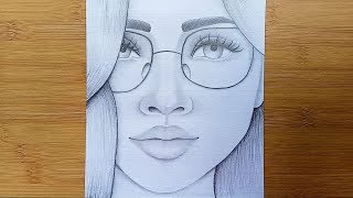 How to draw a Girl with Glasses step by stepPencil sketch [upl. by Lucas]