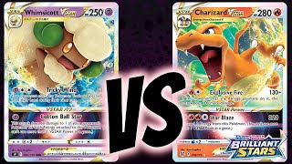 Whimsicott VSTAR vs Charizard VSTAR Brilliant Stars Pokémon TCG gameplay [upl. by Secrest460]