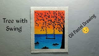 Oil Pastel Drawing  Beginners Easy Drawings  Tree With Swing Art  Easy Art Technique [upl. by Vesta]