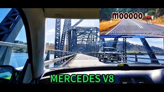 Mercedes Benz V8 CLK430 cruising over a lake amp cow encounter on the road [upl. by Aihsar]