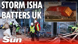 Storm Isha Chaos as lorries overturn amp flights cancelled as gale force winds batter UK [upl. by Htebzil]