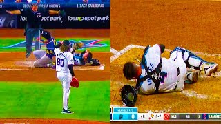 Christian Yelich Steals Home Plate and Crashes Into Nick Fortes Injury  Brewers vs Marlins  MLB [upl. by Cullen]