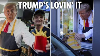 Donald Trump works at McDonald’s as he dons apron amp makes French fries on MAGA campaign trail [upl. by Belloir]