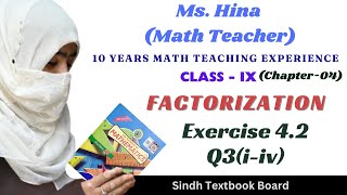 Exercise42 Question3iiv class9maths Chap4Factorization SindhBoard mshina [upl. by Ayamat]