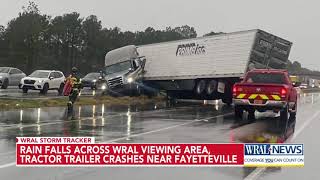 Rainfall across the area causes tractortrailer crash near Fayetteville [upl. by Adest]