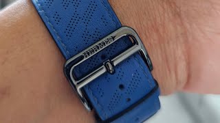 Apple Watch Hermès  45mm Bleu de France Swift Leather H Diagonal Single Tour Unboxing [upl. by Aneen]