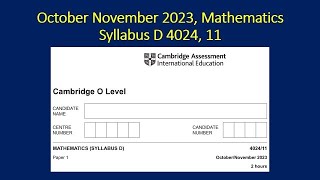 October November 2023 Mathematics Syllabus D 4024 11 Solution by Ferhan Mazher [upl. by Inad]