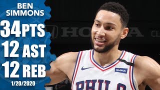 Ben Simmons has career game vs Nets with 34point tripledouble  201920 NBA Highlights [upl. by Box527]