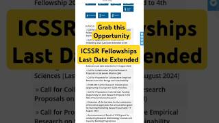 🤩ICSSR Fellowship Last Date Extended shorts icssr fellowship phd phdfellowship [upl. by Elocal269]