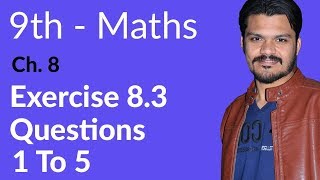 9th Class Math Exercise 83 Question no 1 to 5  Ch 8  Matric part 1 Math [upl. by Anikat]