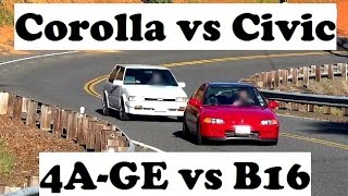 4AGE vs B16 Battle Touge and acceleration tests [upl. by Lesly]