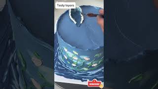 Tasty layers by SH blue ocean waves cake cakedecorating cakedesign [upl. by Torey]