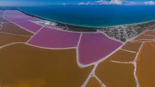 Pink Lagoons of Las Coloradas Aerial View by Drone Yucatan Mexico [upl. by Aivuy]