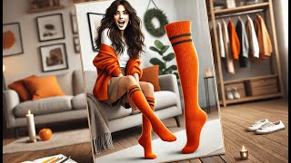 🧦 Olreco Knee High Socks for Women Knee Socks  Best Knee High Orange Socks Women 🧦 [upl. by Frager492]