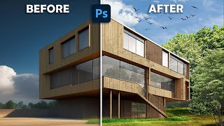 Using photoshop to improve ARCHITECTURAL renders postproduction architecturevisualization [upl. by Gordan449]