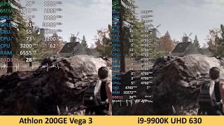 PUBG Athlon 200GE Vega 3 vs i99900K UHD 630 Comparison Benchmark [upl. by Michon469]