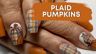 Plaid Pumpkins  Fall Nail Art  Pumpkin Nails  Autumn Nails  Watch Me Work [upl. by Toni919]