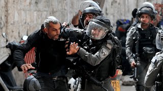 Palestinians Israeli police clash at alAqsa Mosque in Jerusalem ahead of Jewish nationalist march [upl. by Stead]